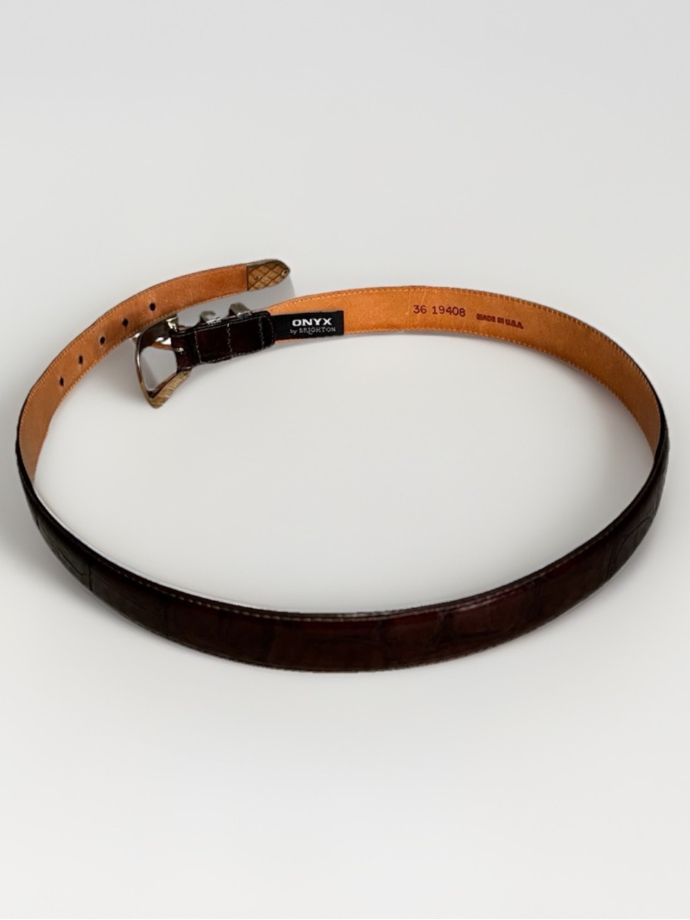 Brighton Onyx Leather Belt Brown Croc Embossed Women’s Size 36 Made in USA NWOT - Picture 5 of 7
